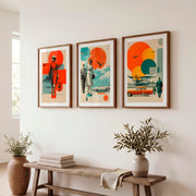 Retro Wall Art with Mid Century Fashion and Vintage Cars - Dark Brown Framed Poster with White Border - Artworksets