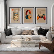 Retro Wall Pictures with Handheld Console and Headphones - Black Framed Poster with White Border - Artworksets
