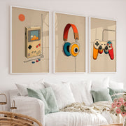 Retro Wall Pictures with Handheld Console and Headphones - White Framed Poster No Border - Artworksets