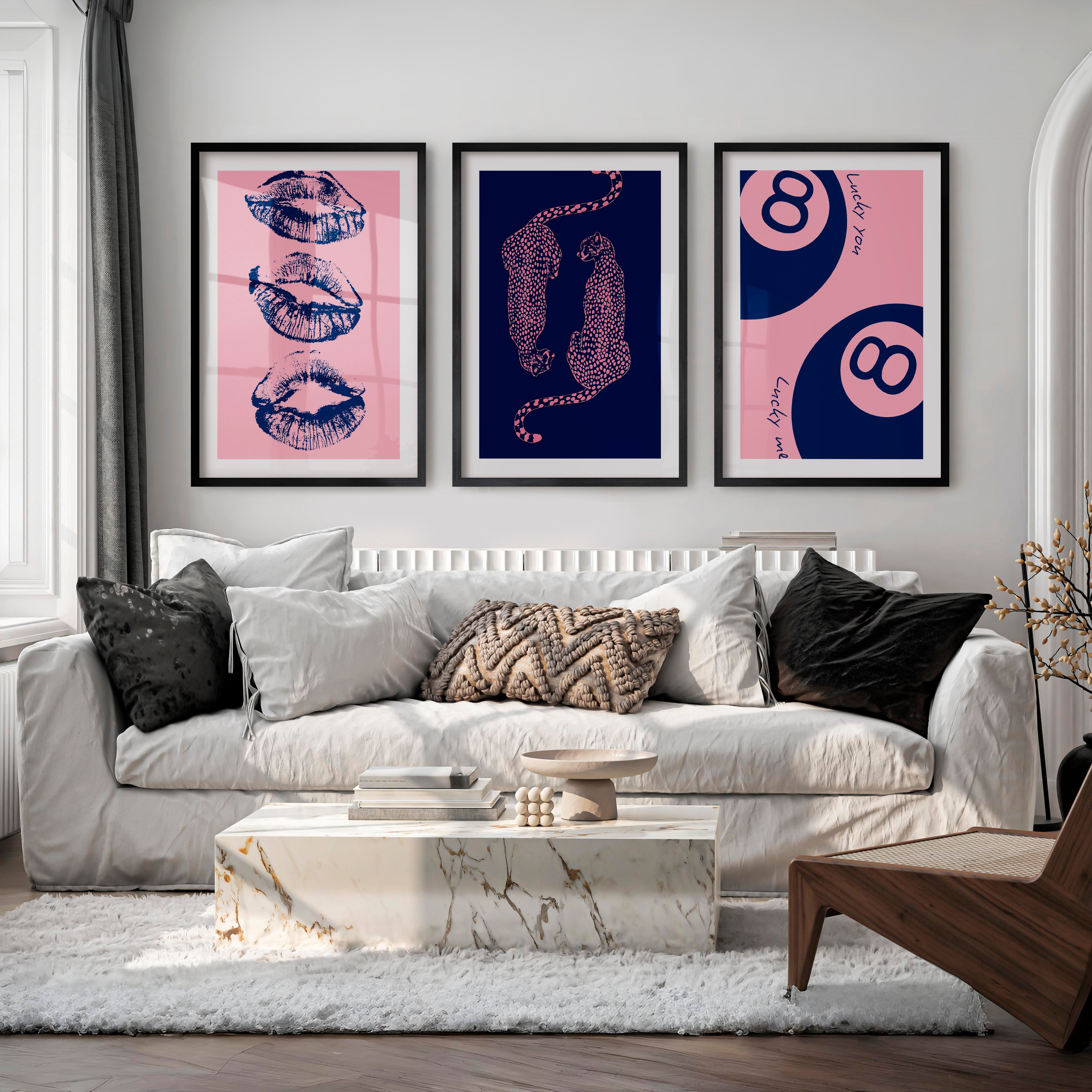 Lucky Eight Ball retro wall pictures - Black Framed Poster with White Border - Artworksets
