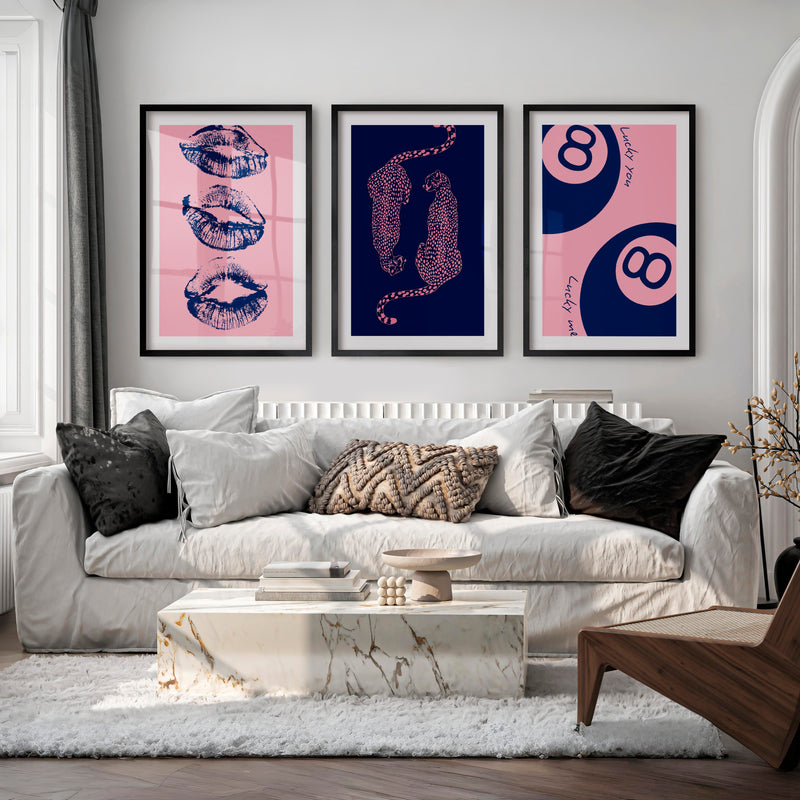Lucky Eight Ball retro wall pictures - Black Framed Poster with White Border - Artworksets