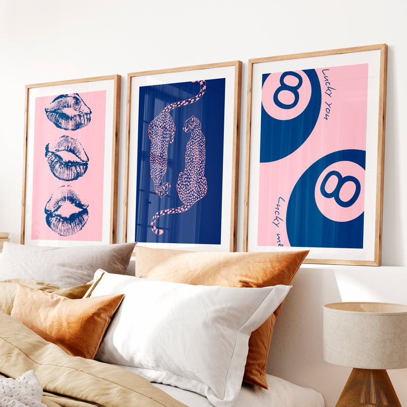 Lucky Eight Ball retro wall pictures- Natural Wood Framed Poster with White Border - Artworksets