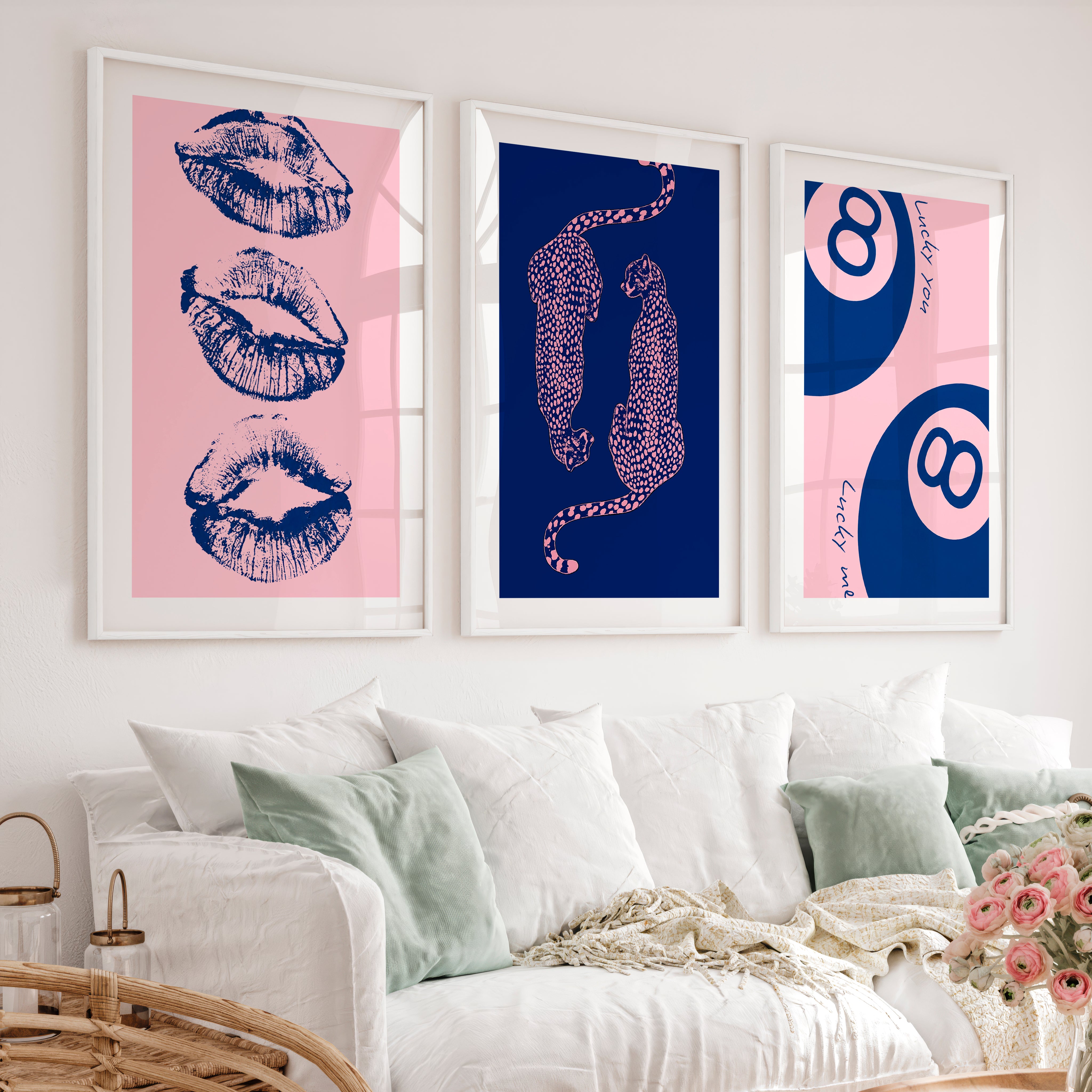 Lucky Eight Ball retro wall pictures - White Framed Poster with White Border - Artworksets