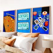Pool Table and Cards Retro Wall Pictures Print - Natural Wood Framed Poster No Border - Artworksets