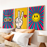 Boombox Pop retro wall posters with Peace Hand - Natural Wood Framed Poster No Border - Artworksets