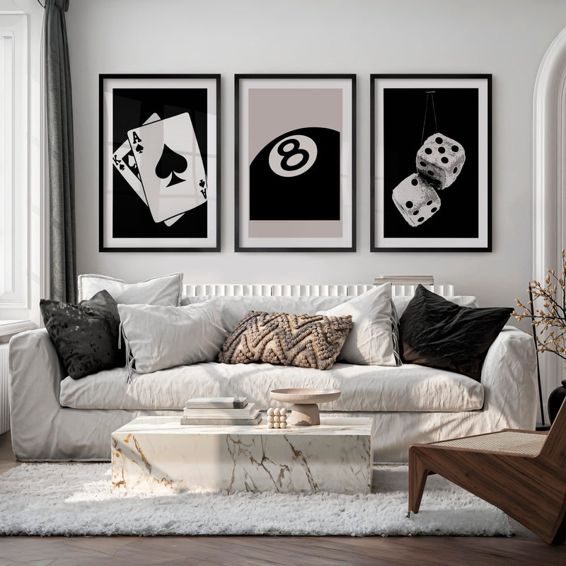 Eight Ball retro wall posters - Black Framed Poster with White Border - Artworksets