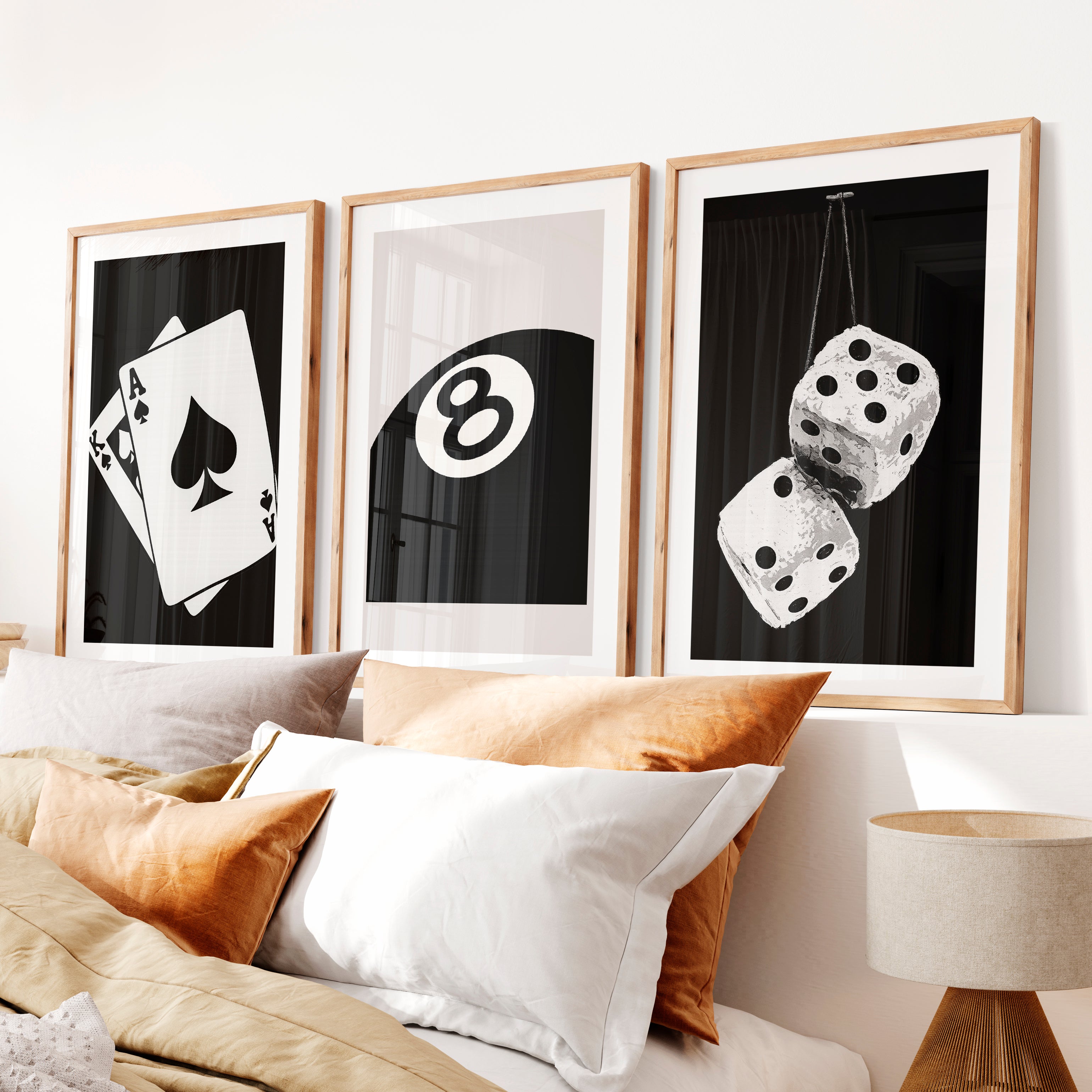 Eight Ball retro wall posters- Natural Wood Framed Poster with White Border - Artworksets