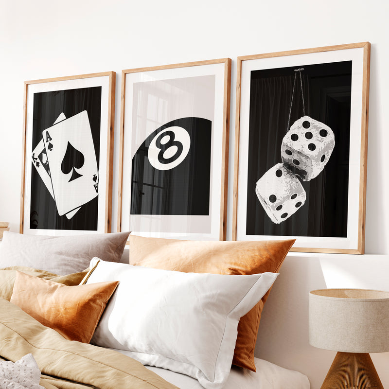 Eight Ball retro wall posters- Natural Wood Framed Poster with White Border - Artworksets