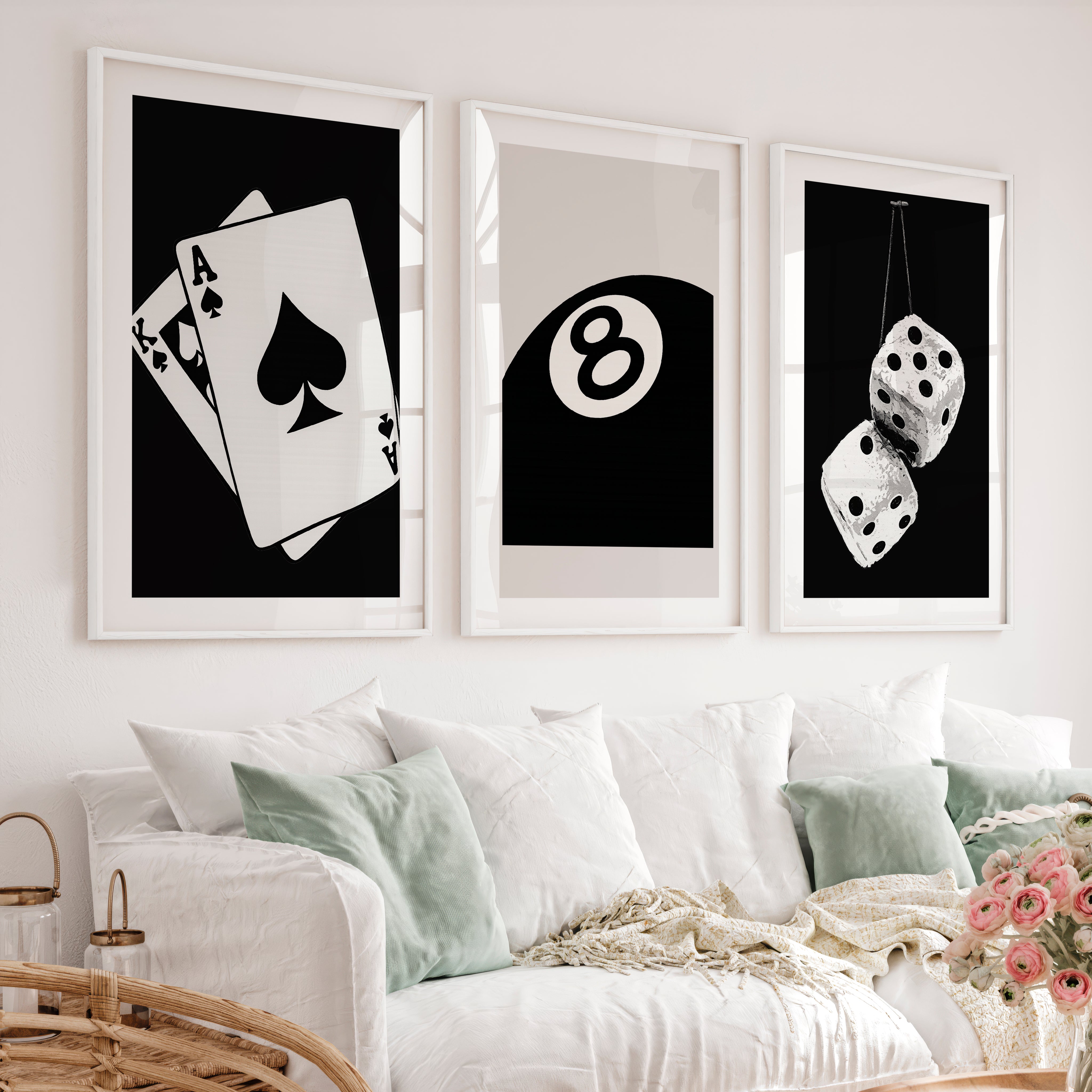 Eight Ball retro wall posters - White Framed Poster with White Border - Artworksets