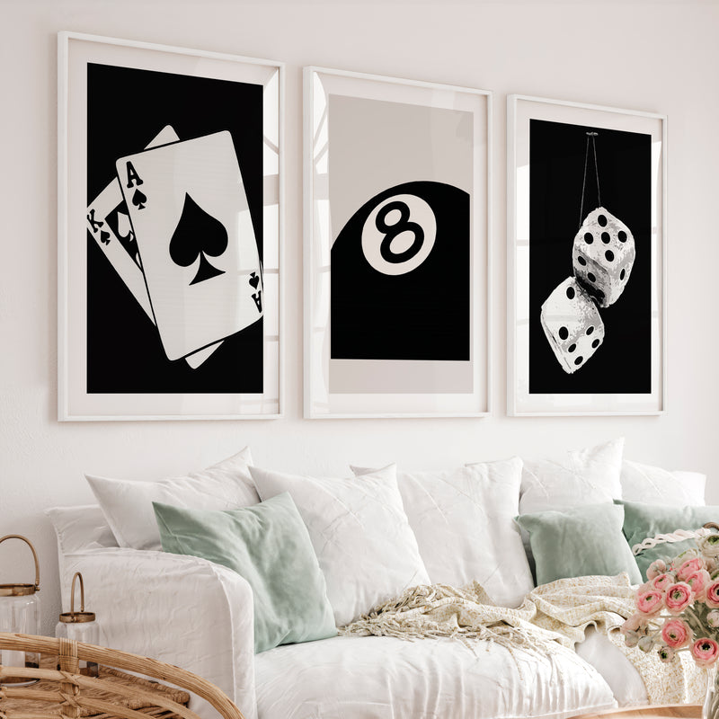 Eight Ball retro wall posters - White Framed Poster with White Border - Artworksets