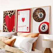 Lucky Hearts and 8 Ball Retro Wall Posters - Natural Wood Framed Poster No Border - Artworksets