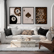 Retro Wall Posters Featuring Leopard Print and Lucky Symbols - Black Framed Poster No Border - Artworksets