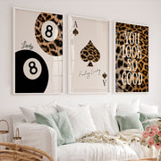 Retro Wall Posters Featuring Leopard Print and Lucky Symbols - White Framed Poster No Border - Artworksets