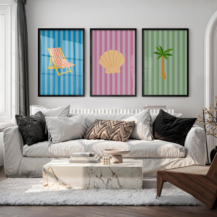 Pastel Beach retro wall prints - Black Framed Poster No Border - Artworksets