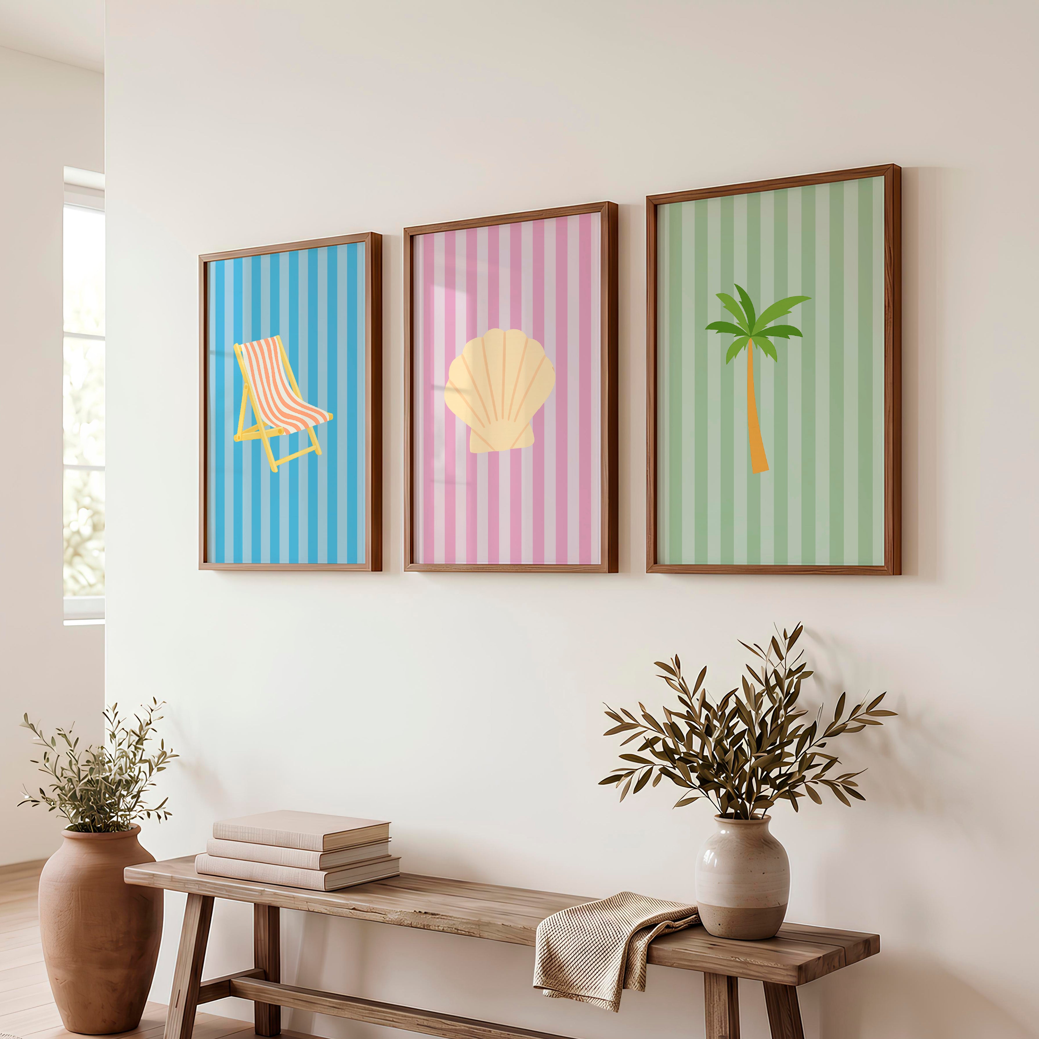 Pastel Beach retro wall prints - Dark Brown Framed Poster No Border - Artworksets