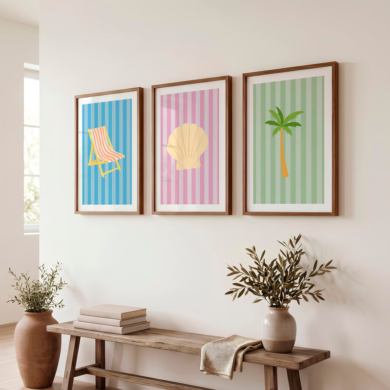 Pastel Beach retro wall prints - Dark Brown Framed Poster with White Border - Artworksets