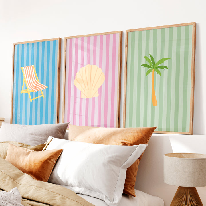 Pastel Beach retro wall prints - Natural Wood Framed Poster No Border - Artworksets
