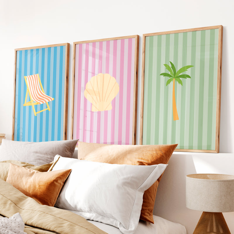 Pastel Beach retro wall prints - Natural Wood Framed Poster No Border - Artworksets