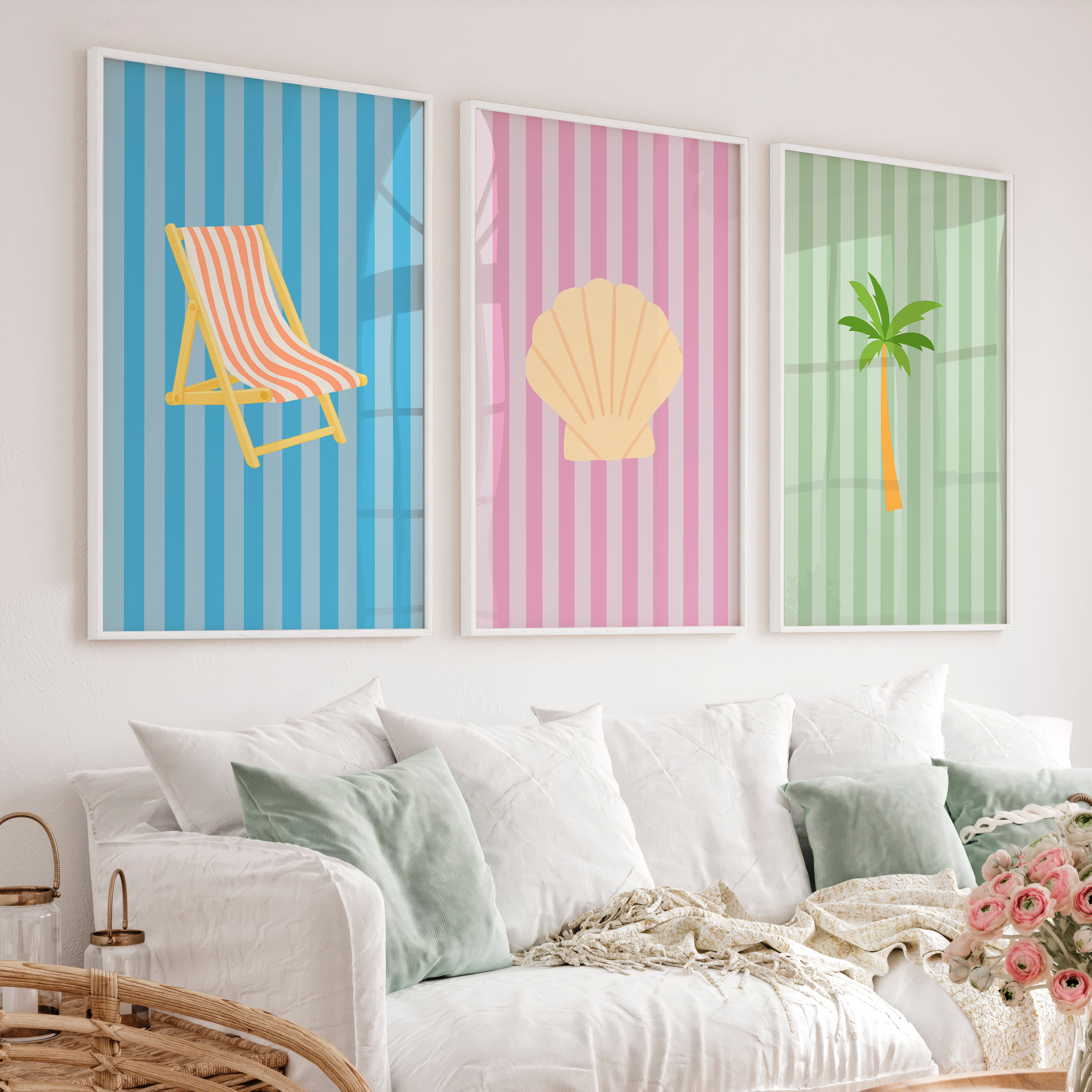 Pastel Beach retro wall prints - White Framed Poster No Border - Artworksets