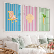 Pastel Beach retro wall prints - White Framed Poster No Border - Artworksets