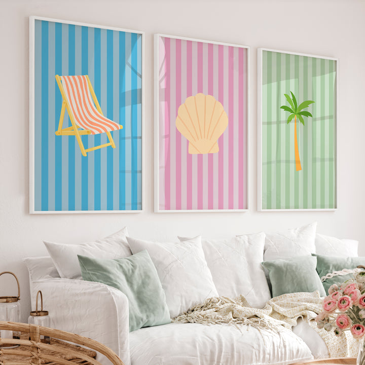 Pastel Beach retro wall prints - White Framed Poster No Border - Artworksets