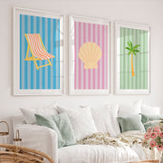 Pastel Beach retro wall prints - White Framed Poster with White Border - Artworksets