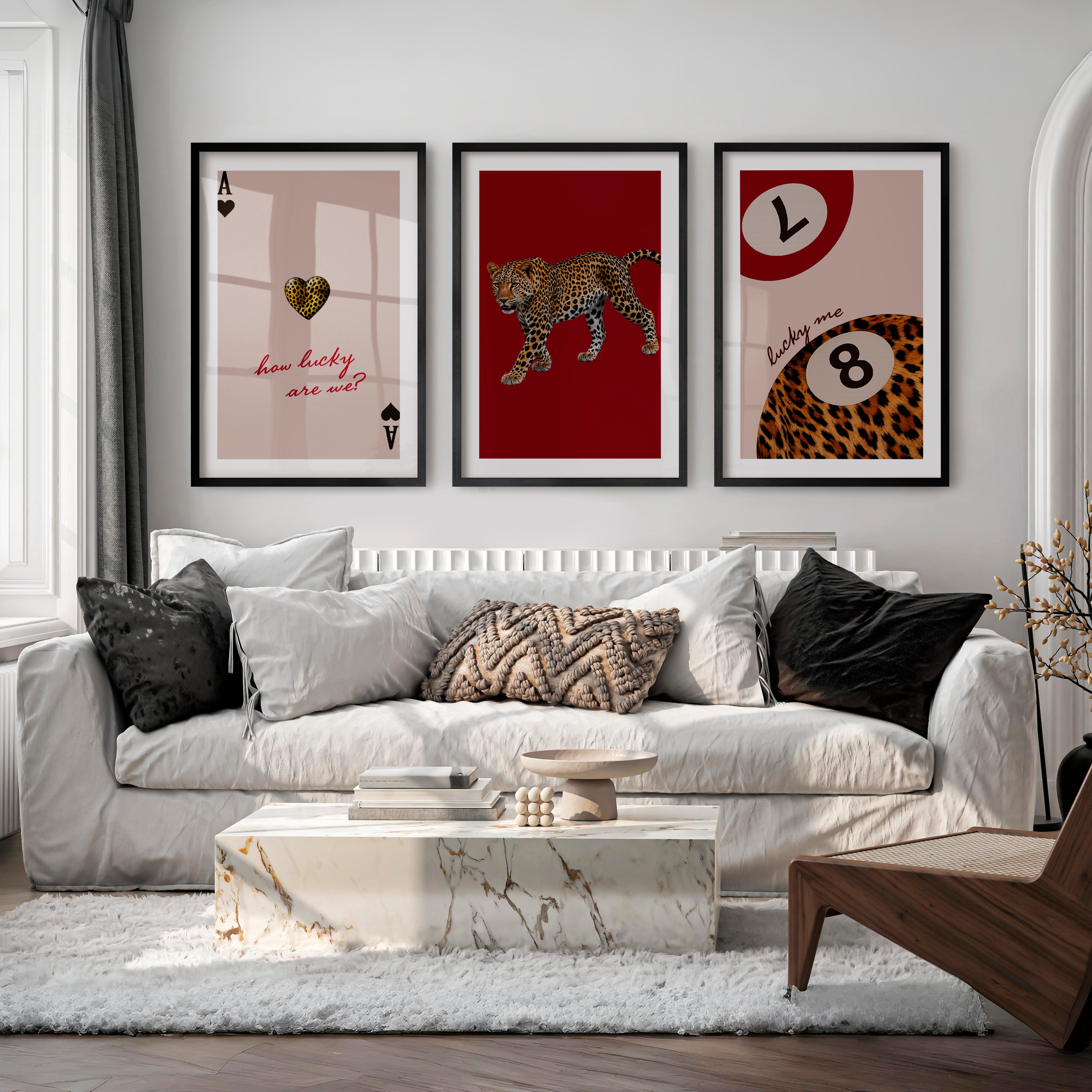 Lucky Leopard retro wall prints - Black Framed Poster with White Border - Artworksets