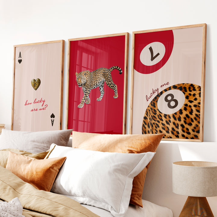 Lucky Leopard retro wall prints - Natural Wood Framed Poster No Border - Artworksets