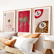 Lucky Leopard retro wall prints- Natural Wood Framed Poster with White Border - Artworksets