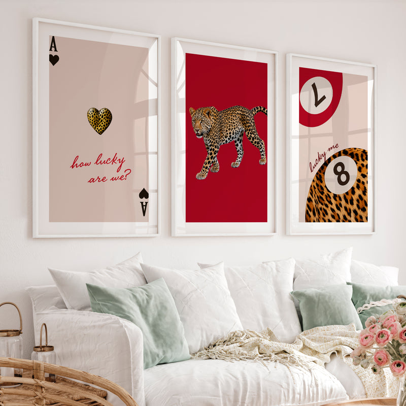 Lucky Leopard retro wall prints - White Framed Poster with White Border - Artworksets