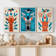 Safari Animal Prints – Colorful Nursery Wall Art Set - White Framed Poster No Border - Artworksets