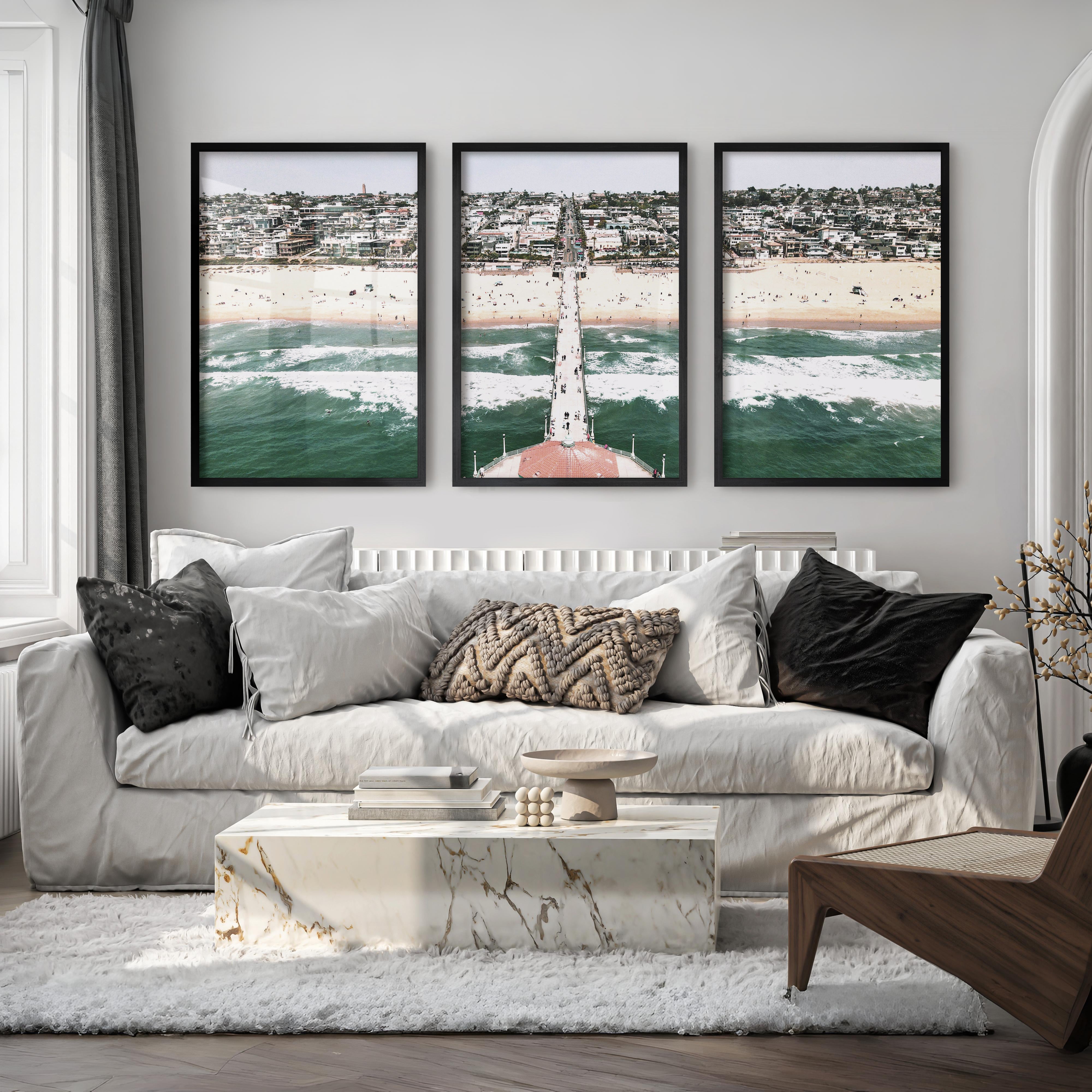 Pier Over Waves sea art prints - Black Framed Poster No Border - Artworksets