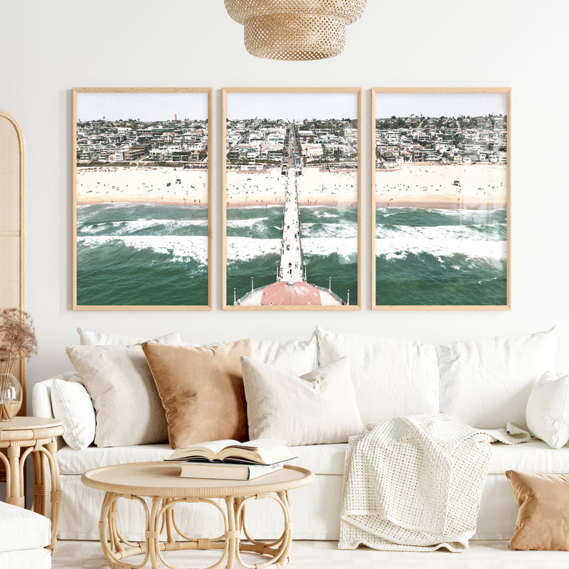 Pier Over Waves sea art prints - Natural Wood Framed Poster No Border - Artworksets