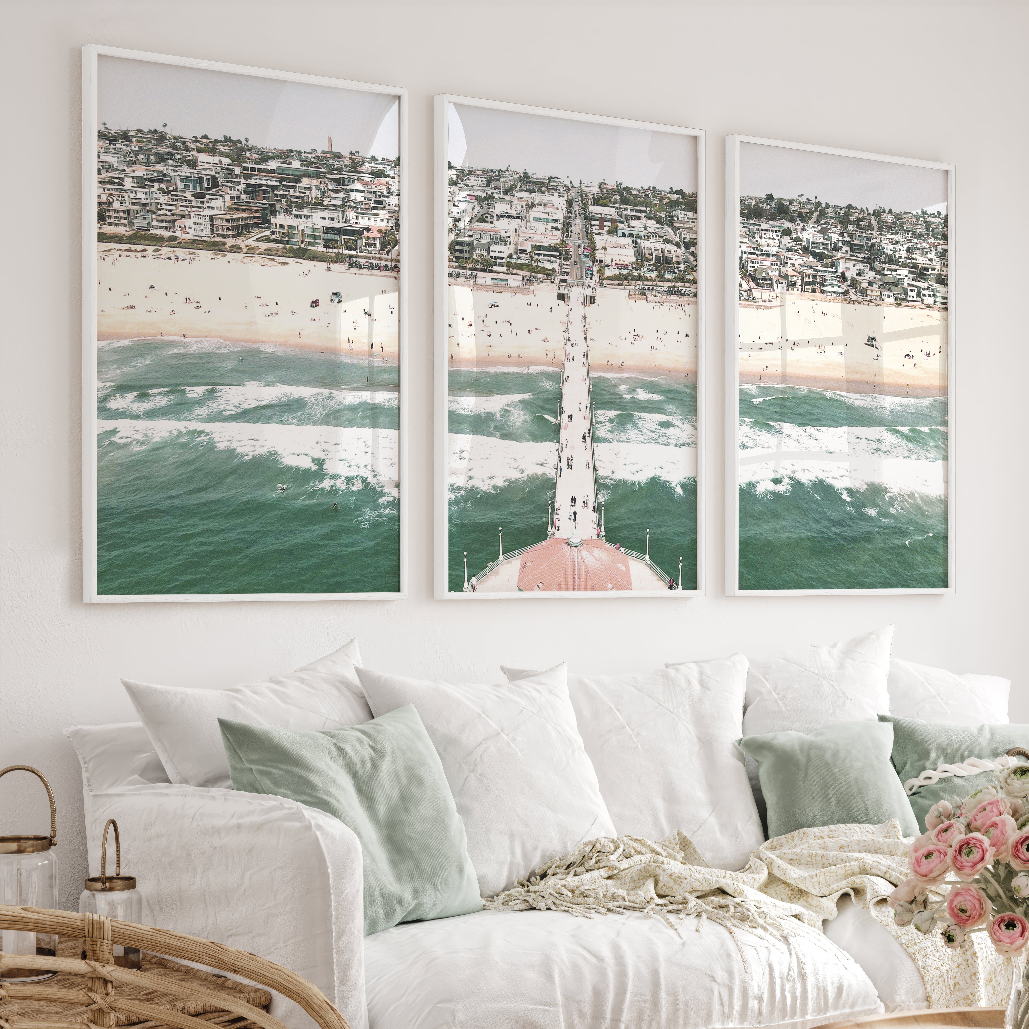 Pier Over Waves sea art prints - White Framed Poster No Border - Artworksets