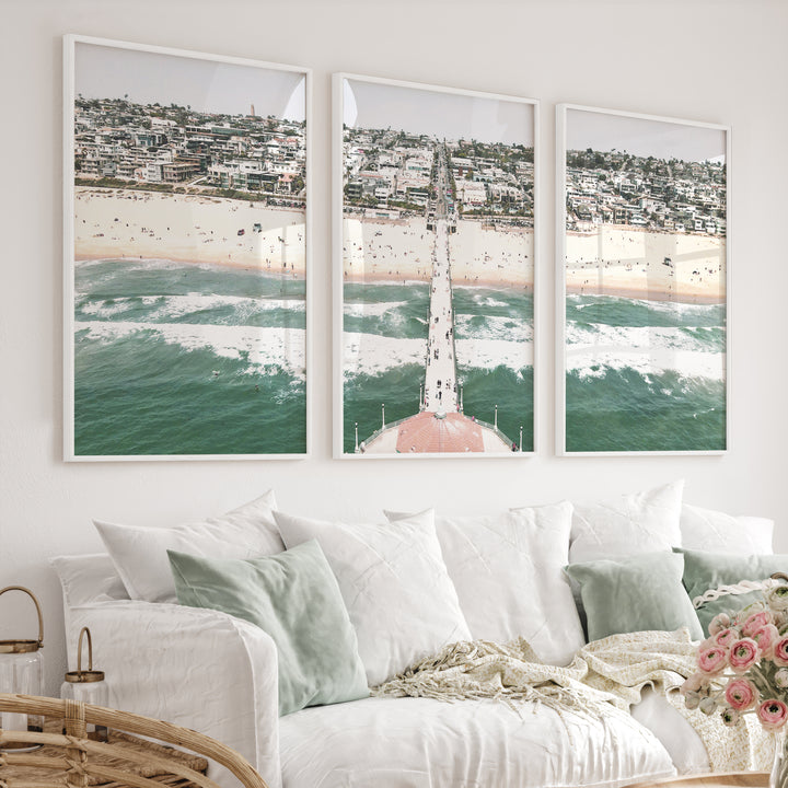 Pier Over Waves sea art prints - White Framed Poster No Border - Artworksets