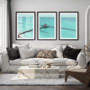 Lagoon Pier sea artwork - Black Framed Poster with White Border - Artworksets