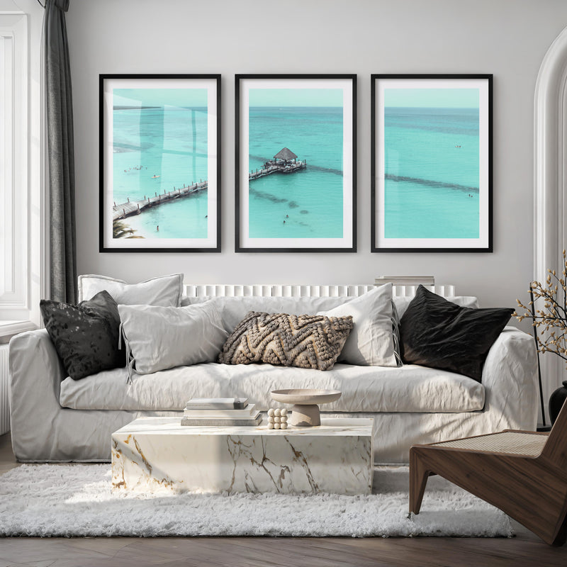 Lagoon Pier sea artwork - Black Framed Poster with White Border - Artworksets
