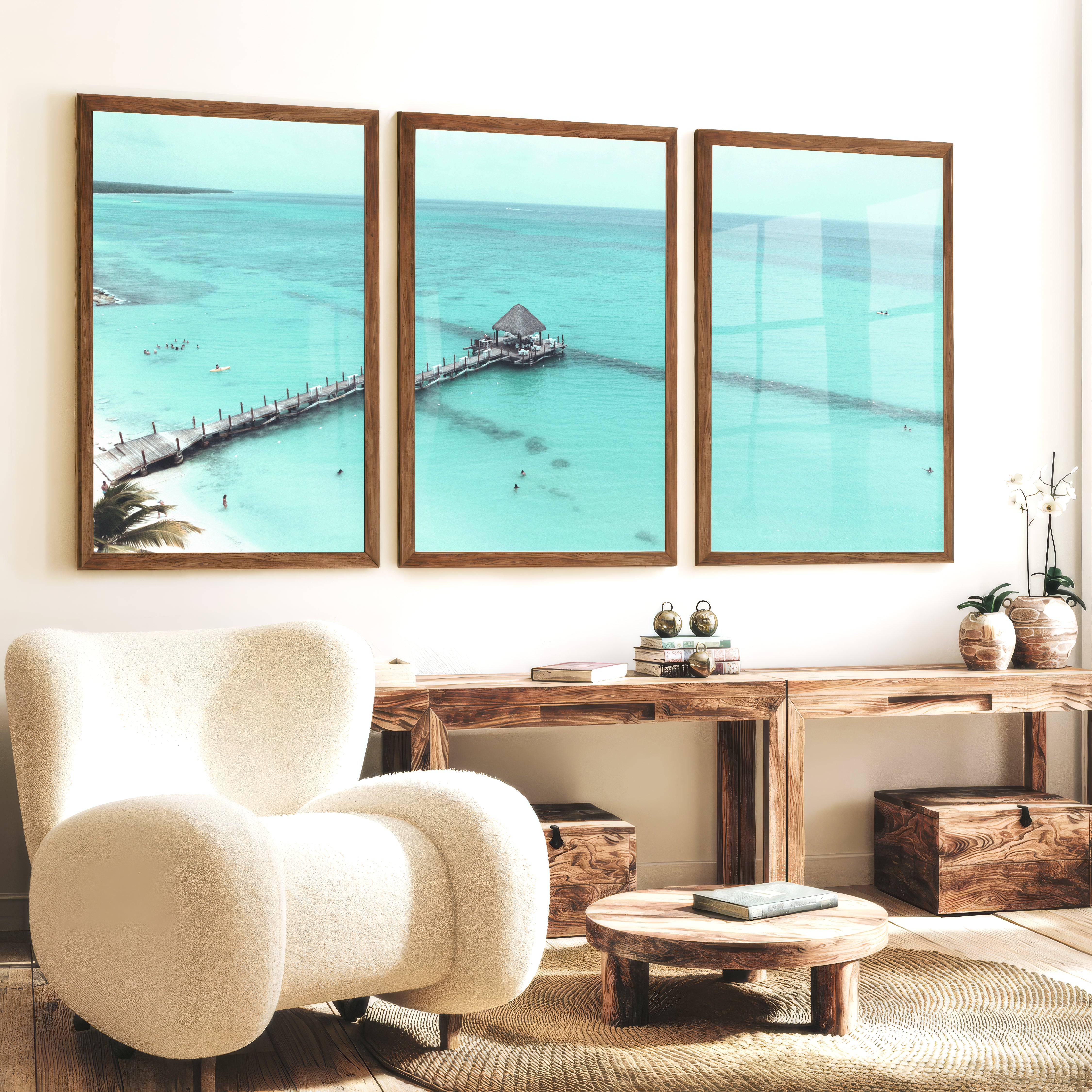 Lagoon Pier sea artwork - Dark Brown Framed Poster No Border - Artworksets