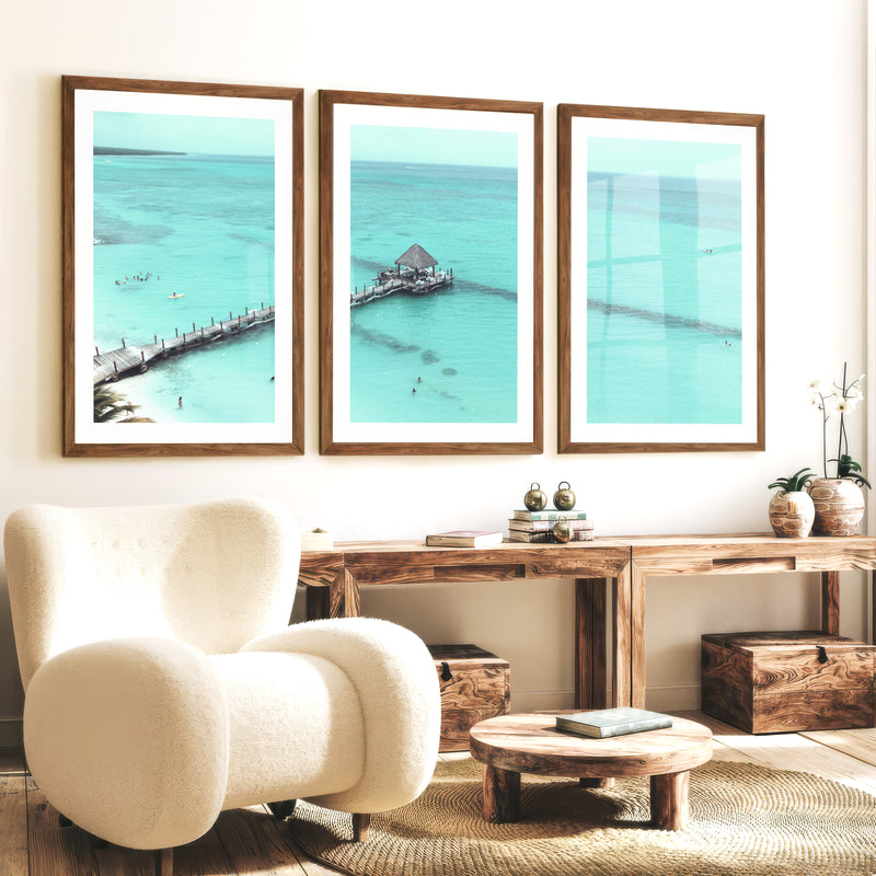 Lagoon Pier sea artwork - Dark Brown Framed Poster with White Border - Artworksets