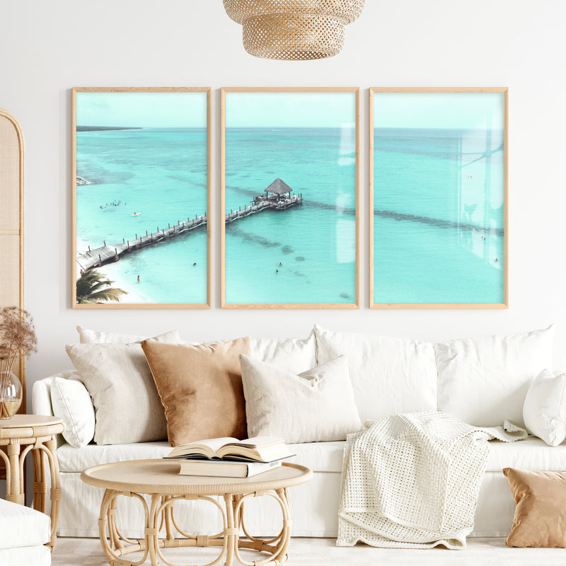 Lagoon Pier sea artwork - Natural Wood Framed Poster No Border - Artworksets