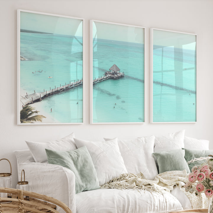 Lagoon Pier sea artwork - White Framed Poster No Border - Artworksets