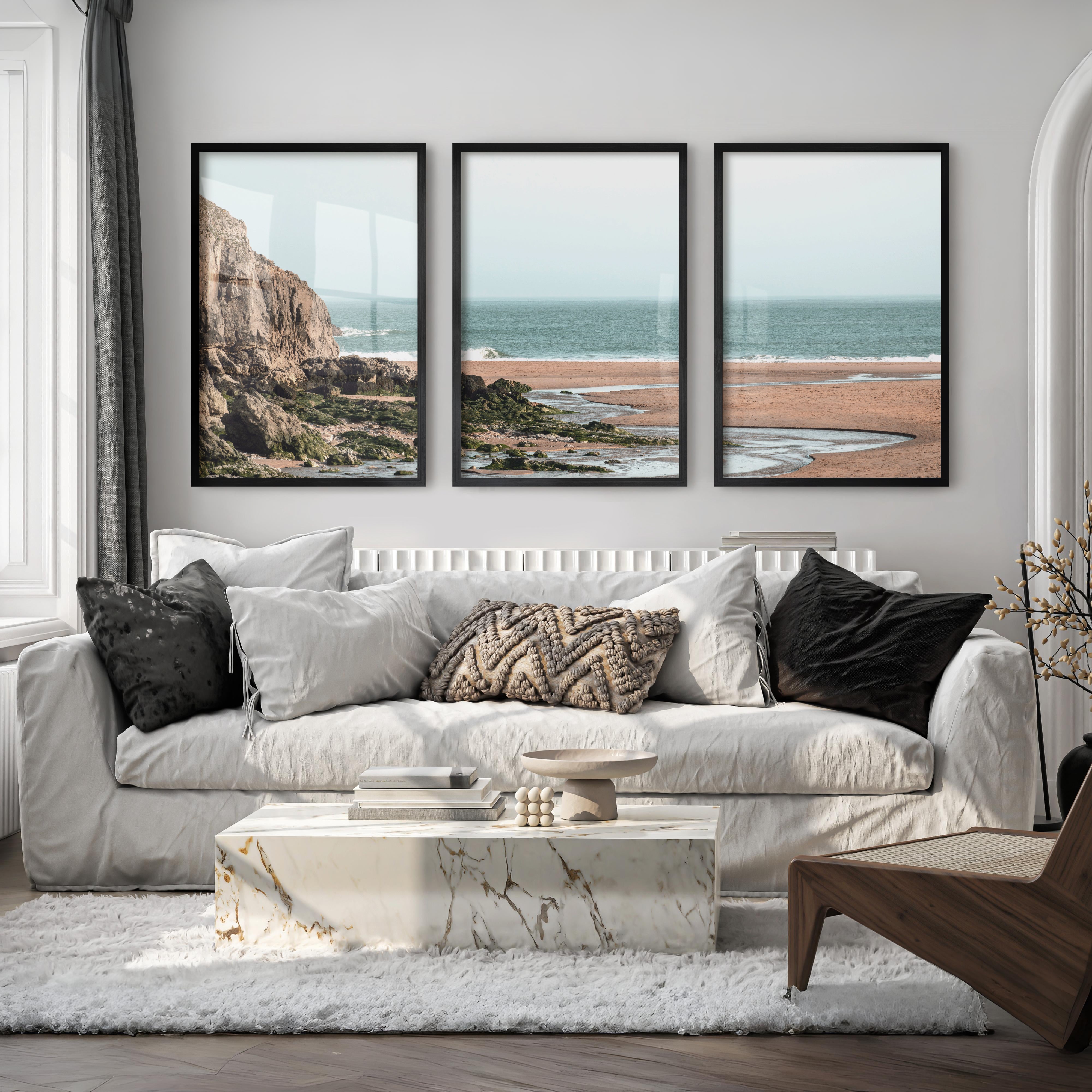 Rocky Beach Sea Print - Black Framed Poster No Border - Artworksets