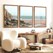 Rocky Beach Sea Print - Dark Brown Framed Poster No Border - Artworksets