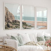 Rocky Beach Sea Print - White Framed Poster No Border - Artworksets
