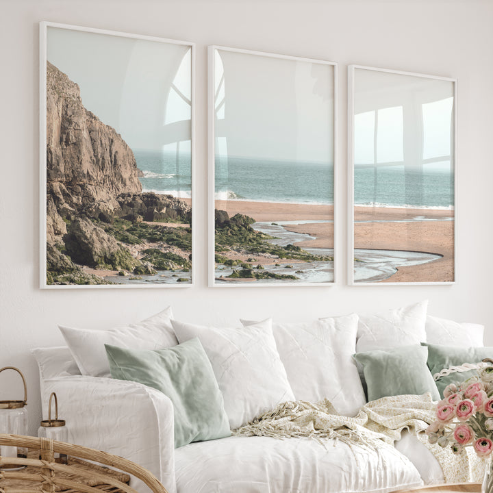 Rocky Beach Sea Print - White Framed Poster No Border - Artworksets