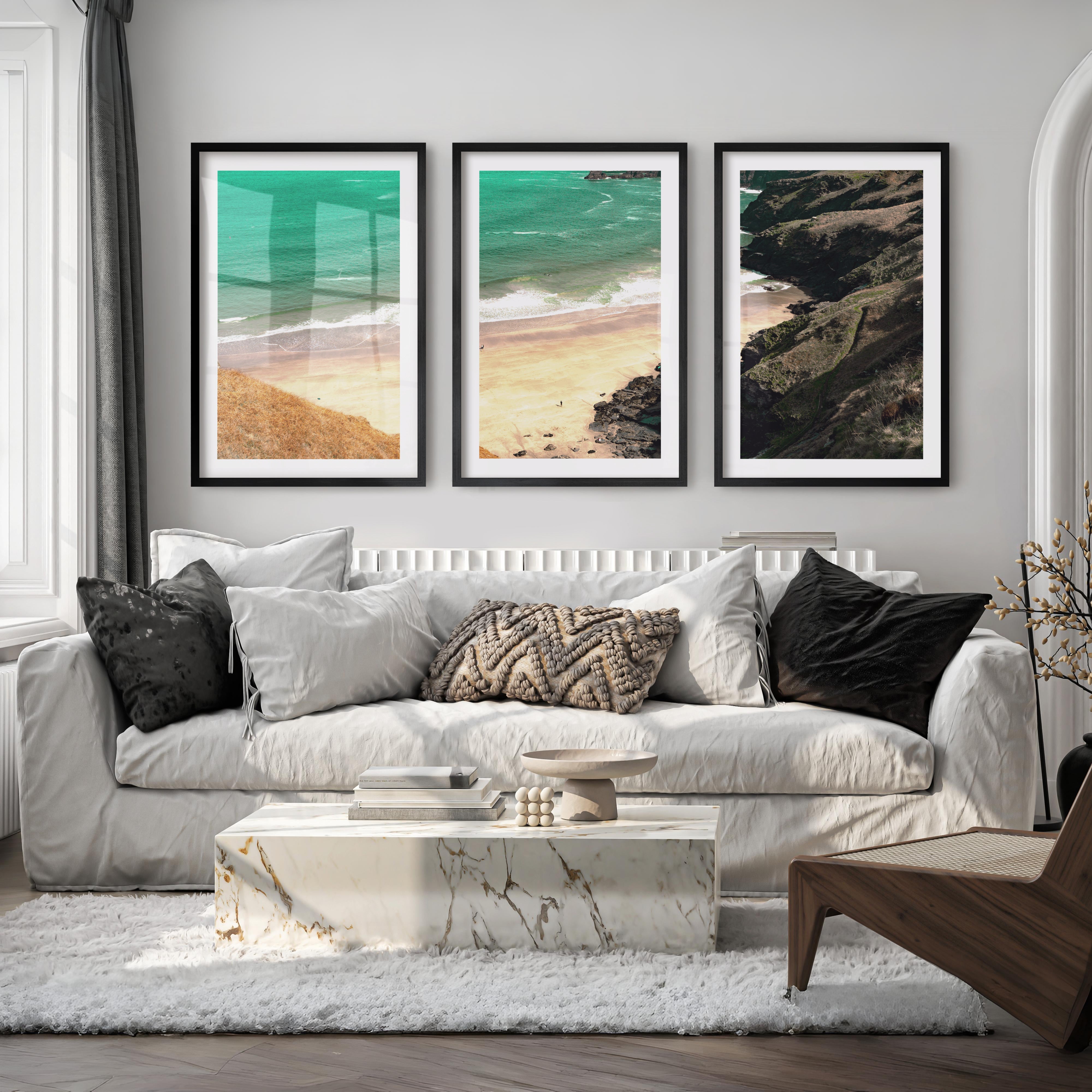 Cliff Cove sea prints - Black Framed Poster with White Border - Artworksets