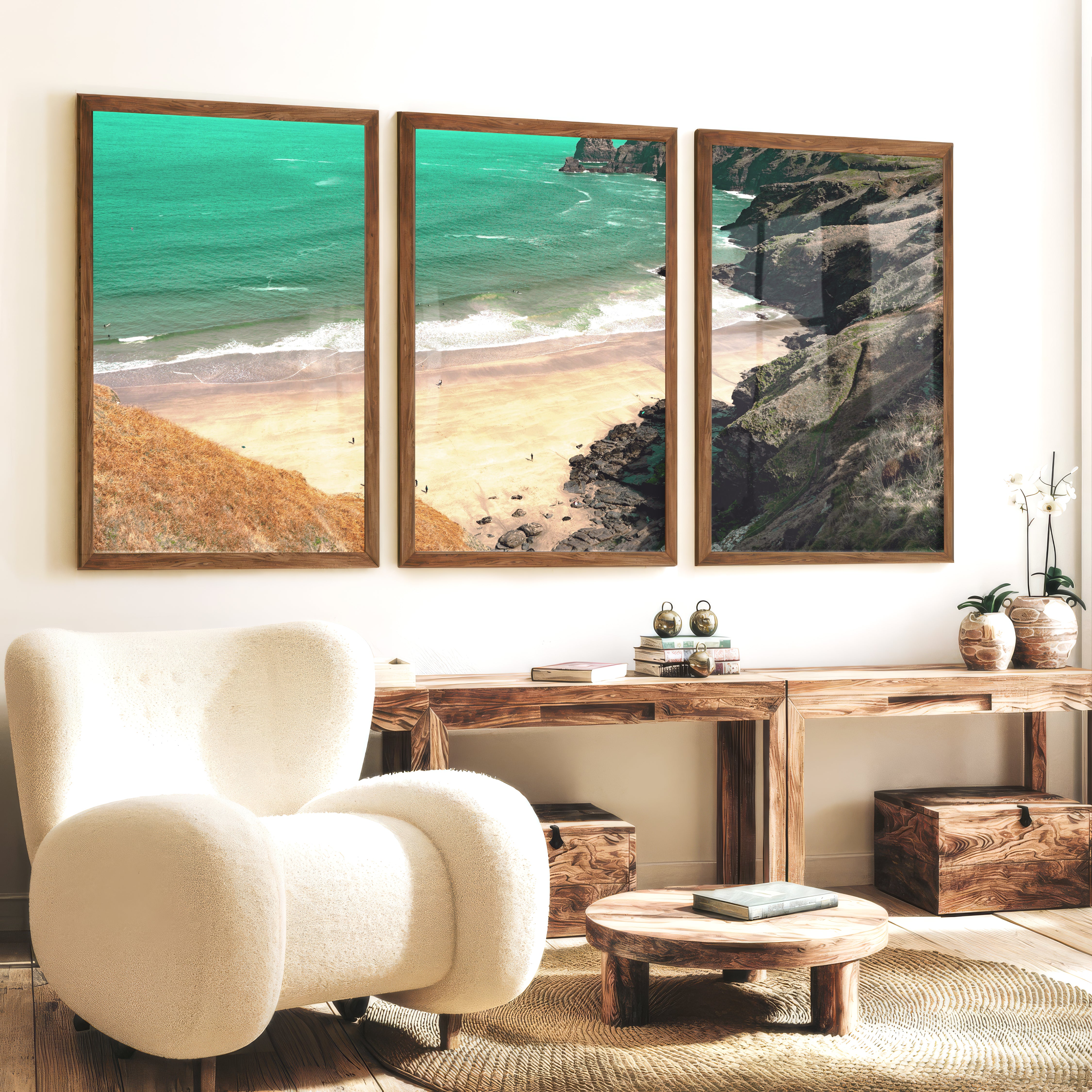 Cliff Cove sea prints - Dark Brown Framed Poster No Border - Artworksets
