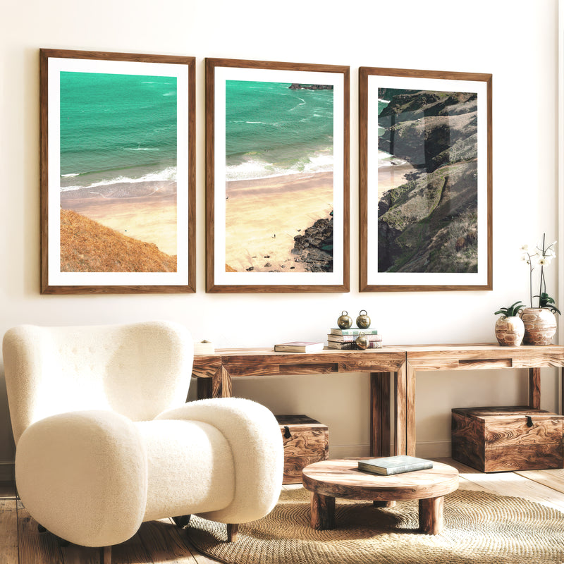 Cliff Cove sea prints - Dark Brown Framed Poster with White Border - Artworksets