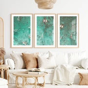Aerial Outrigger Boats Sea Themed Wall Decor- Natural Wood Framed Poster with White Border - Artworksets
