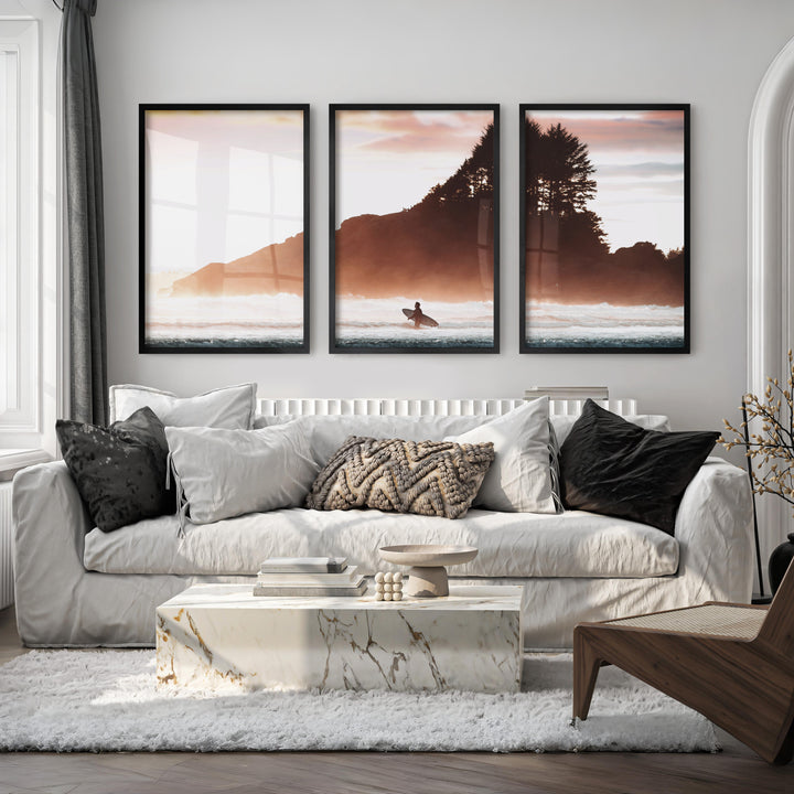 Sunset Surfer Sea Themed Wall Decor - Black Framed Poster No Border - Artworksets